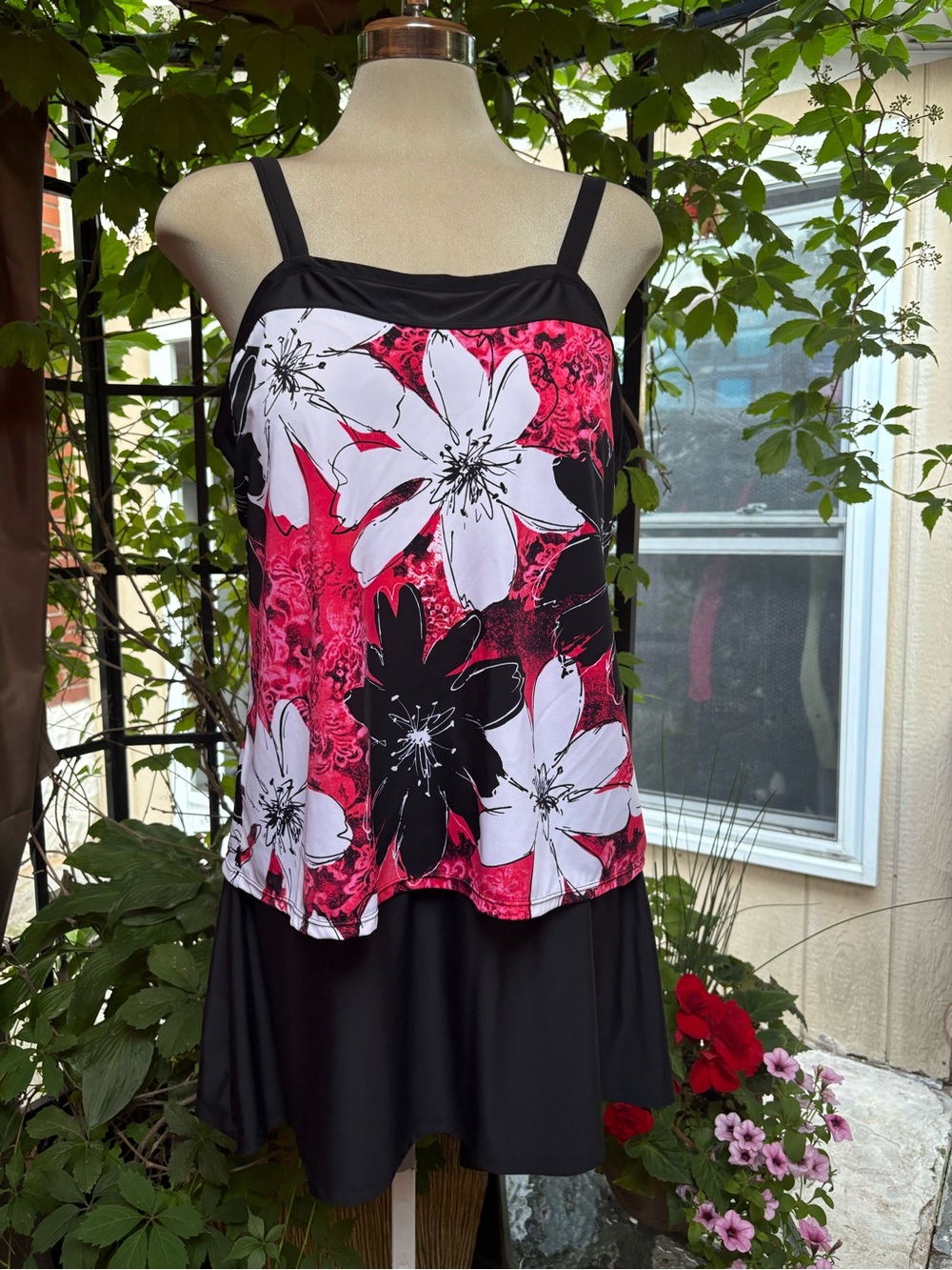 Women’s Black & Fuchsia Floral One-Piece Swimdress